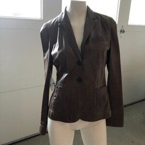 Hugo Boss Lined 2 Button Lamb Leather Blazer Jacket w Pickstitching Brown Sz 8